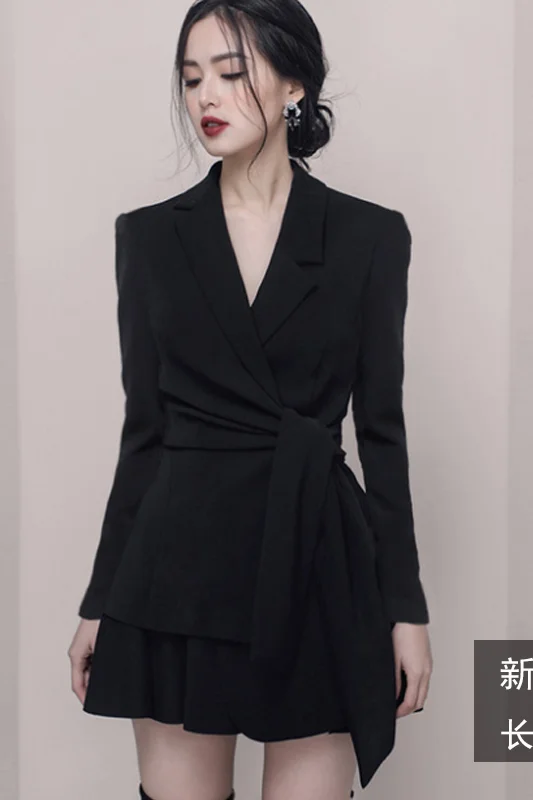 

Vintage Solid V Neck Evening Dresses for Women Slim Suit Dress Autumn Skirt Suit Two-Piece Set Women