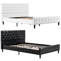 bed frame modern style button decoration pu iron bed white fulltwin 2 sizes rugged metal structure easy assembleus stock