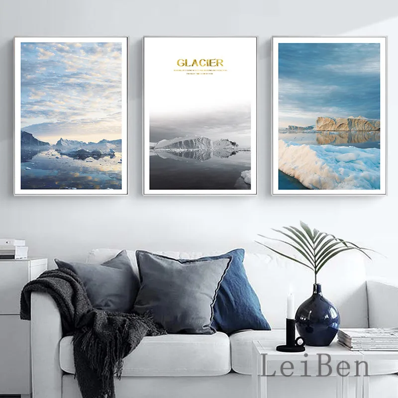 

Nordic Style Wall Art Beautiful Pure Blue Glacier Poster Landscape Canvas Picture for Living Room Bedroom Decorative Painting