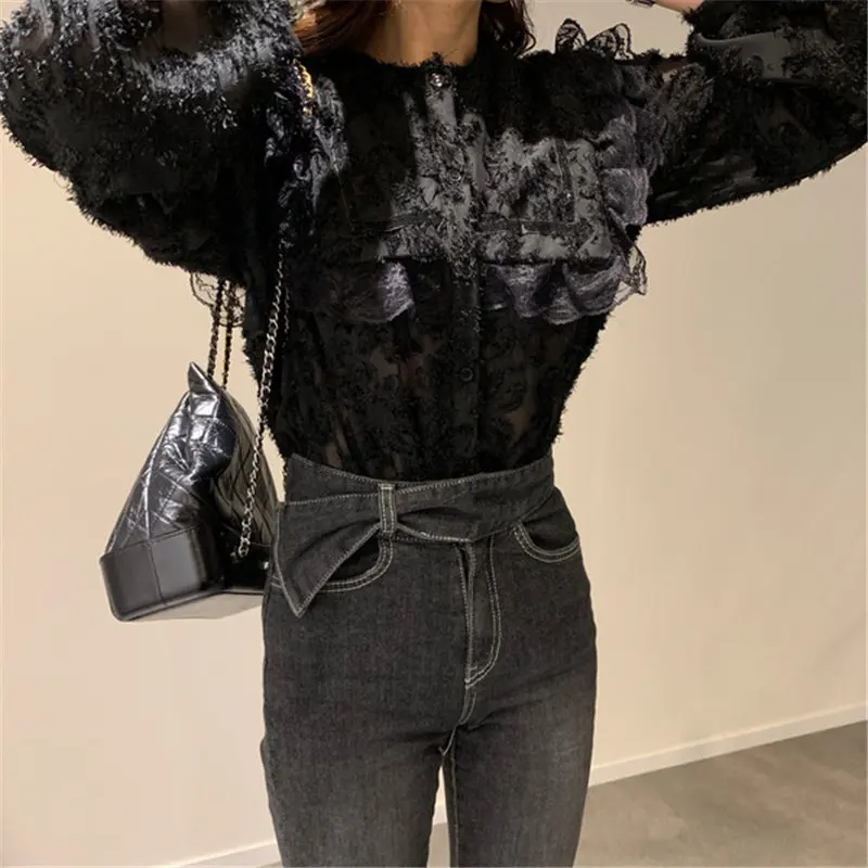 

WICCON Sweet Casual Loose Casual 2021 Korean Style Feminine New Design Hot Sale Elegant Ruffles Fashion Gentle Women Shirts