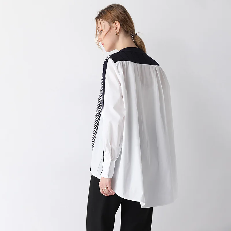 

Color Patchwork Ripple Women Cardigans Mid-length Knitted Stitching Spring Autumn V-neck Single Breasted Women's Clothing TA2306