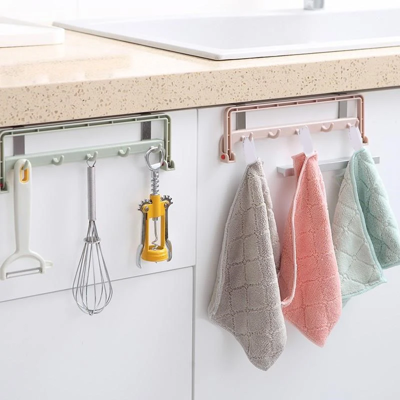 

Home Kitchen Accessories Punch-free Foldable Cabinet Door Hook Kitchen Rag Hanger For Towel Rack Storage Holder