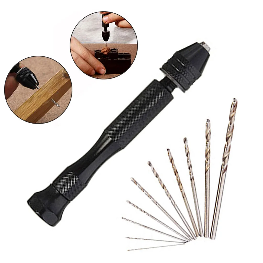 

10pcs Twist Mini Drill BitsAluminum Alloy Hand Drill With Keyless Chuck Clamp Woodworking Drilling Rotary Tools 0.3-3.4mm