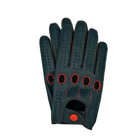 black red Высококачественные мужские перчатки из натуральной кожи, перчатки из овечьей шкуры, модные мужские дышащие перчатки для вождения, мужские варежки - Цвет: black red