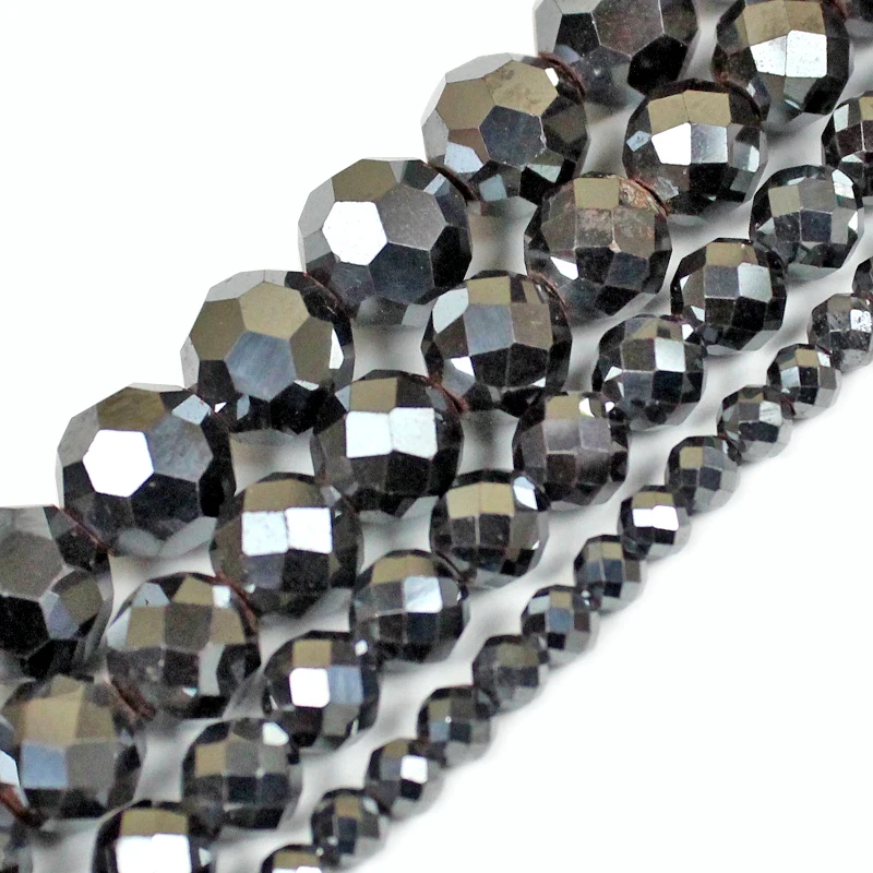 

Natural Faceted Black Hematite Stone Beads 2 3 4 6 8 10MM 15" Per Strand Pick Size For Jewelry Making DIY Bracelet Accessory