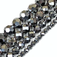 natural faceted black hematite stone beads 2 3 4 6 8 10mm 15 per strand pick size for jewelry making diy bracelet accessory