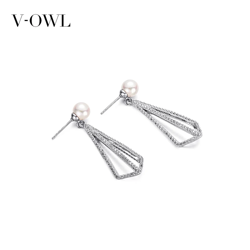 V-Owl трехмерные геометрические треугольные жемчужные циркониевые серьги из