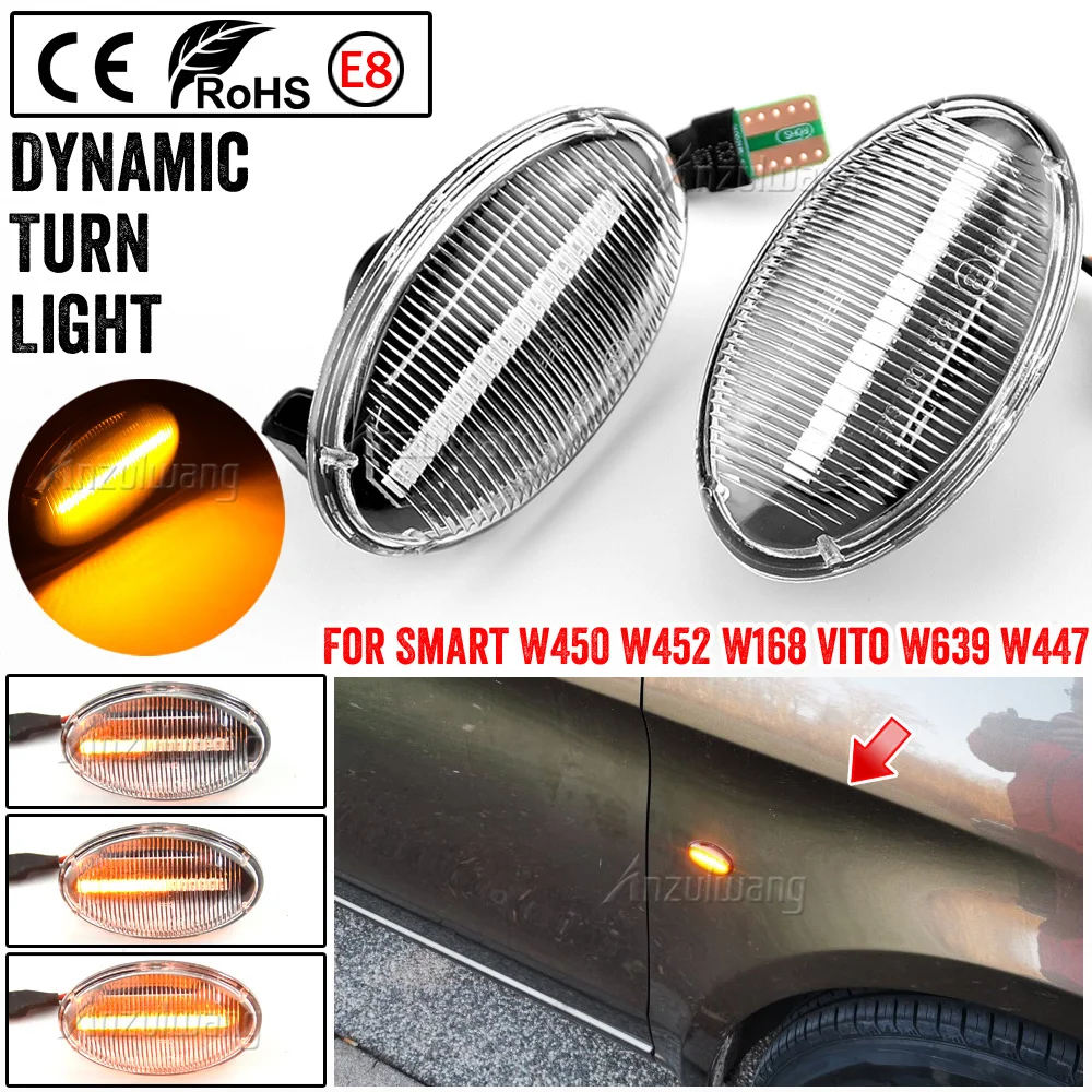 

1 Pair Flowing Signal Lights Car Dynamic LED Side Marker For Mercedes Benz Smart W450 W452 1998-2007 A-Class W168 Vito W639 W447
