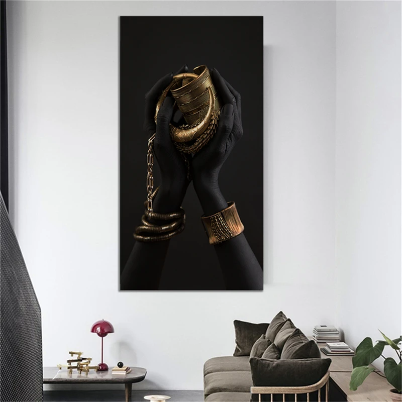 Большой размер горячая Распродажа Золотая черная Картина на холсте женщина
