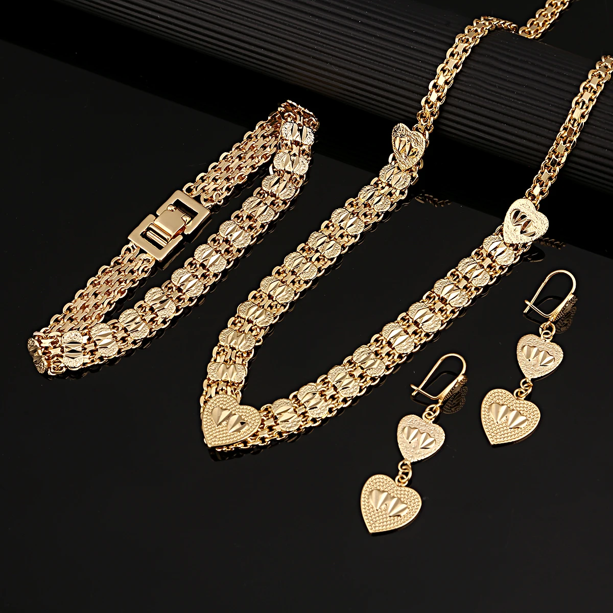 

Ethiopian Dubai Gold Color Jewellery Egyptian Indian Saudi African Girls Women Heart Jewelry Set
