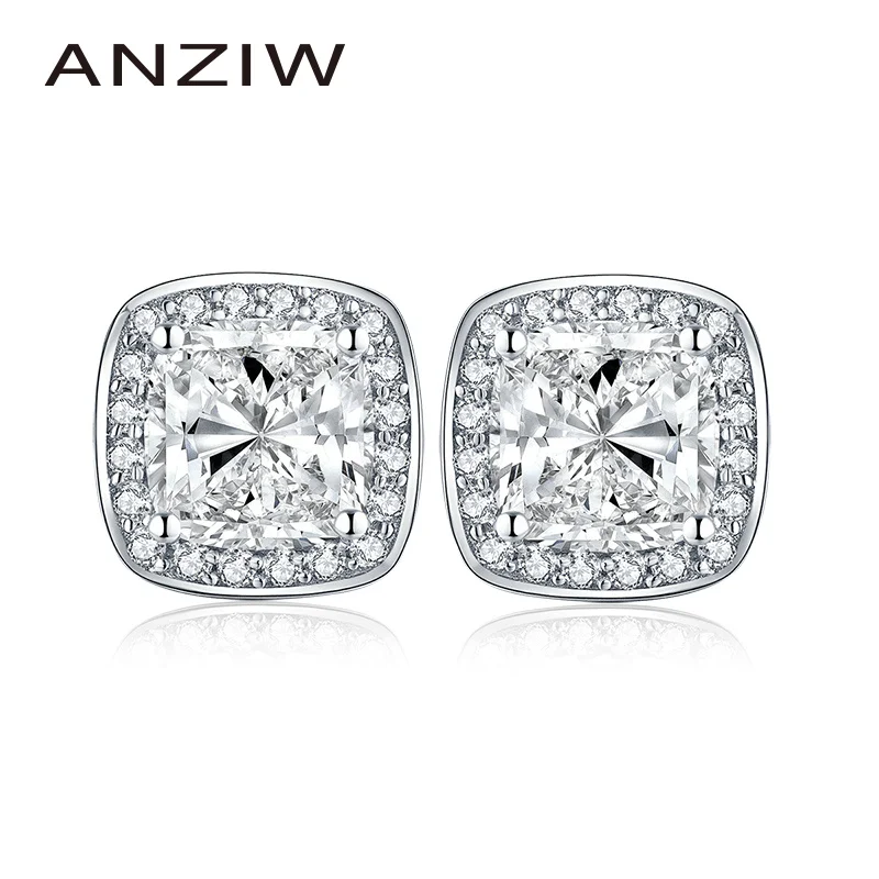 

925 Серебряная Подушка 8x8 мм CZ Halo Серьги гвоздики 2.5CT серебряные квадратные серьги для женщин Свадебные ювелирные изделия