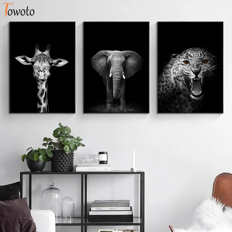 Настенный художественный плакат с изображением диких животных черно-белый цвет