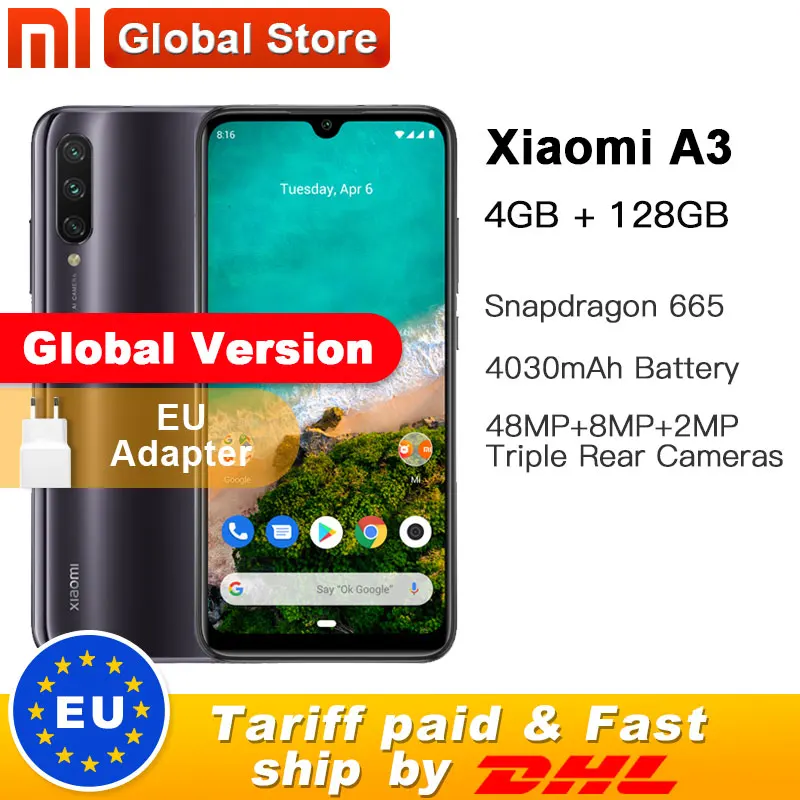 Глобальная версия Xiaomi mi мобильного телефона A3 128 ГБ 4 48MP + 32MP камера Snapdragon 665