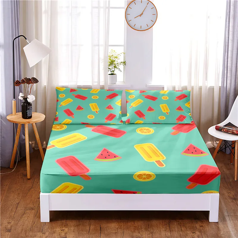 

Мороженое цифровой печатный 3 шт. натяжная простыня из полиэстера матраса четырех углах с Эластичная лента простыня, наволочки для подушек