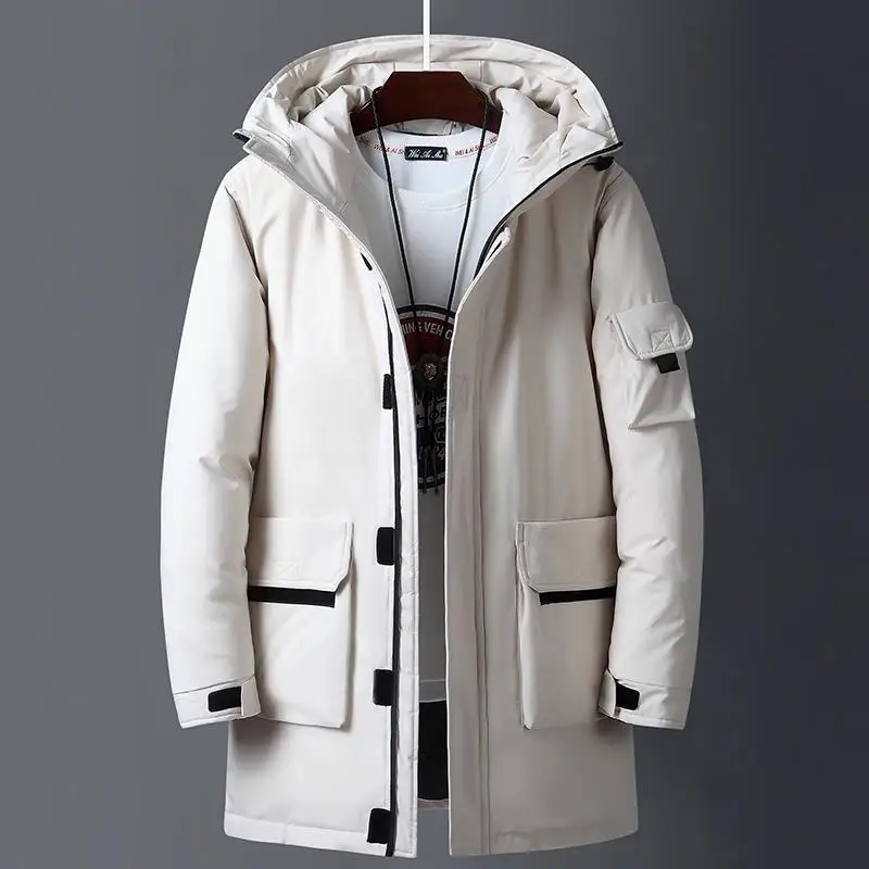 Down Padded Jacket Men's Mid-length Section 2021 New Big Pocket Trend Thickened Thick Parka Coat Warm and Handsome Winter Jacket