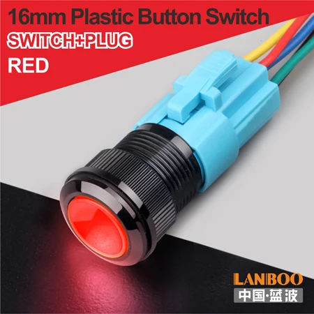 R LED Button Plug LANBOO 16 мм ON OFF мгновенная пластиковая кнопка переключатель с светодиодный 24V220V - Цвет: R LED Button Plug