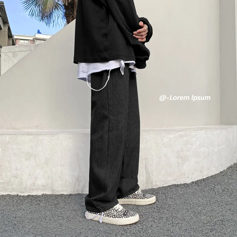 

2021 Spring Summer New Mens Solid Color Jean Pants Fashion Black/Blue Men Straight Casual Denim Trousers Male Skateboard pants