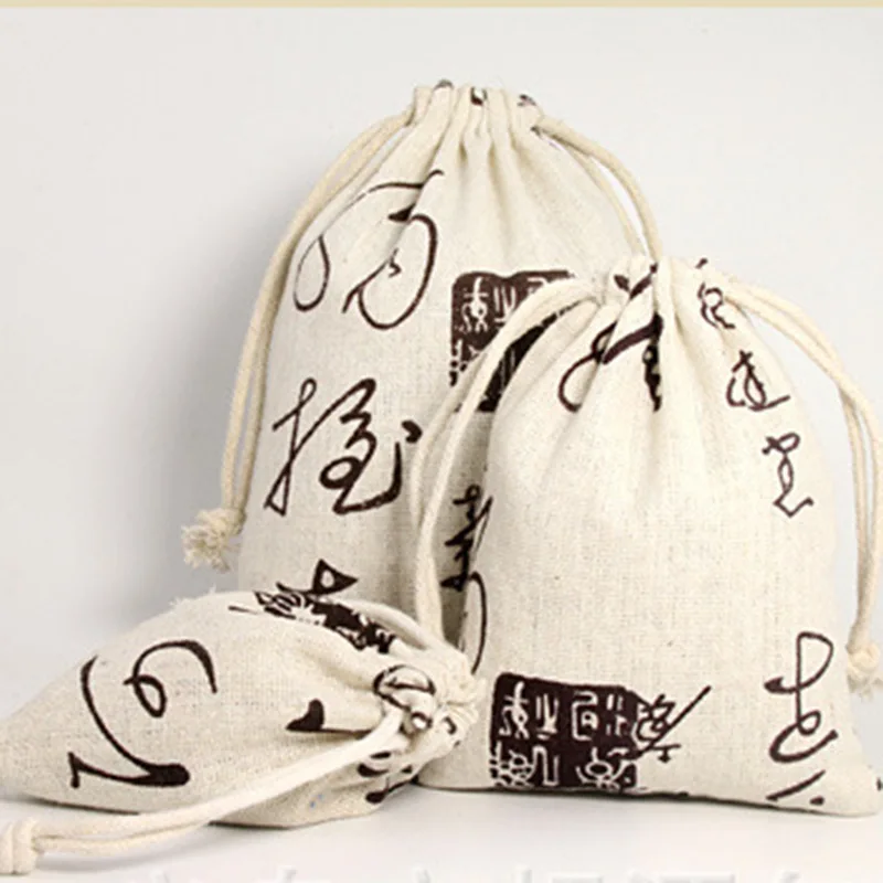 

20pcs 10x13cm Chinese Style Cotton Linen Drawstring Bags Pouches Candy Jewelry Package Bag Party Wedding Gift Decoration