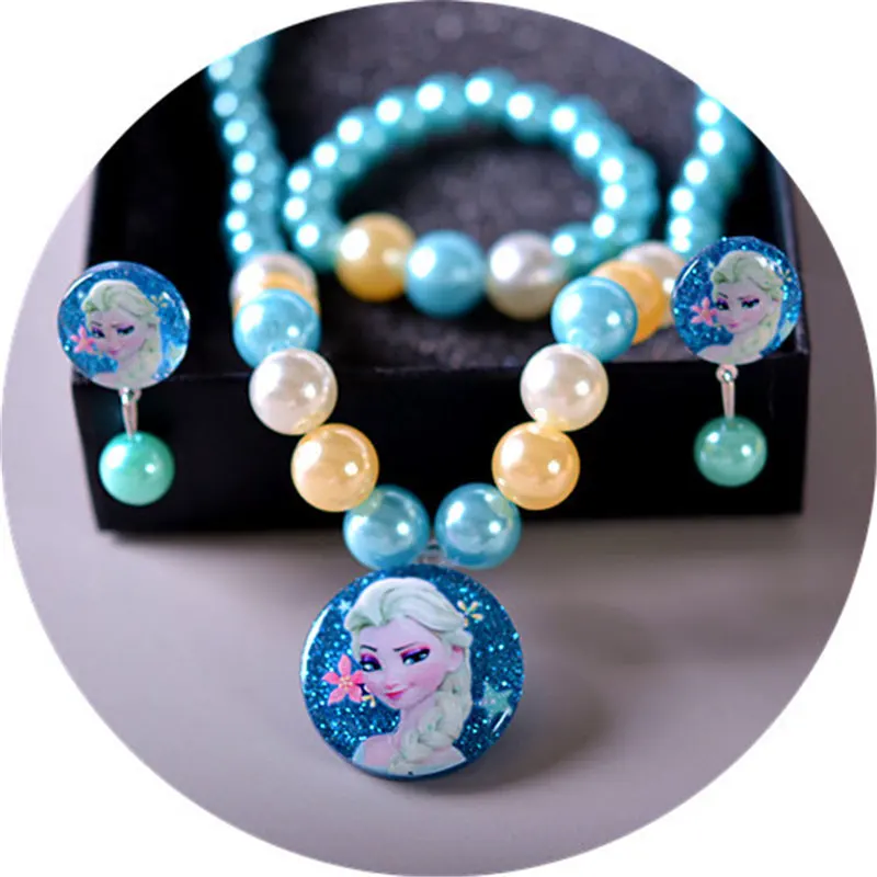 4 шт./лот детское ожерелье + браслеты серьги Клипсы из мультфильма Дисней Холодное