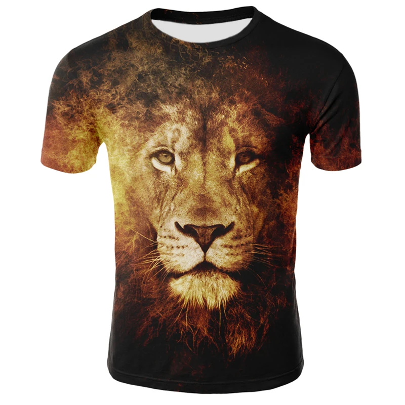 

2021 summer 3d printing animal domineering lion men's temperament fashion short-sleeved polyester T-shirt