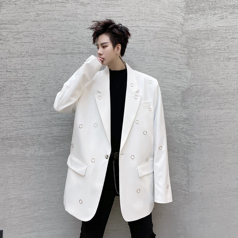 

M-XL!Spring and autumn abstinence series pure color hand-sewn golden ring loose small suit trendy man one button suit jacket.