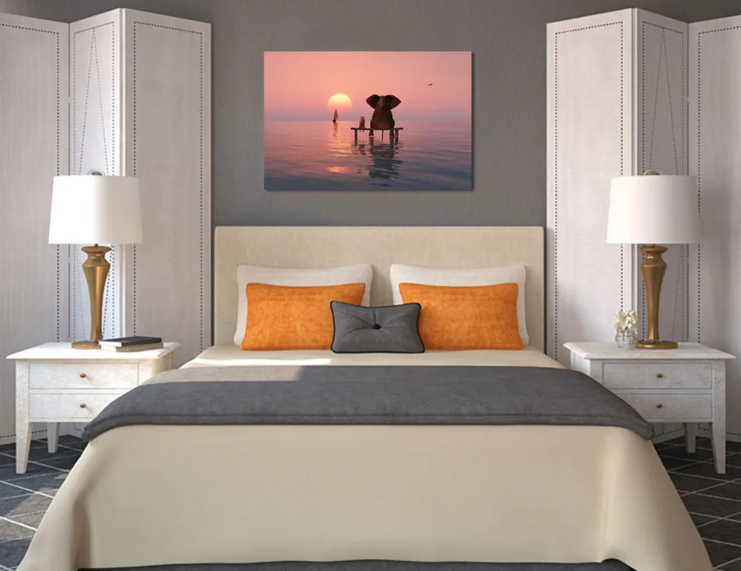 

1 Piece Canvas Posters and Prints Bedroom Elephant and Dog Sitting on Sea Home Decor Poster Abstract Painting Room Decoration