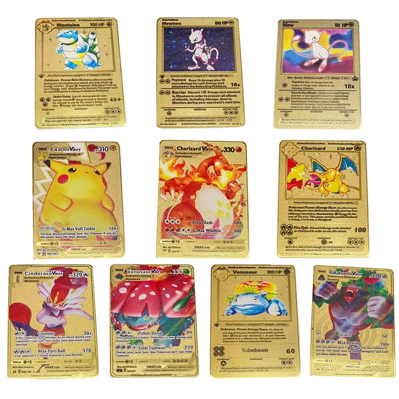Juego de cartas de Pok&eacute;mon, set de 10 unids/set, versi&oacute;n en ingl&eacute;s, Pikachu, Charizard, VMAX, juego de cartas de oro, Anime, carta de batalla, Colecci&oacute;n comercial, modelo de juguete-0