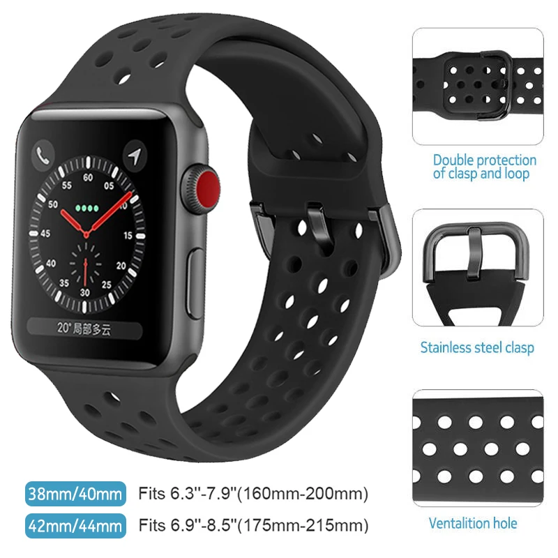 Силиконовый ремешок для Apple Watch Series 5 iWatch 40MM 44MM 4 3 2 1 Ремешок Резиновый браслет
