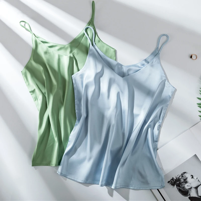 Camisole Spaghetti Strap V Neck Tops Women Halter Summer Plus Size Sleeveless Women'S Satin Top Silk