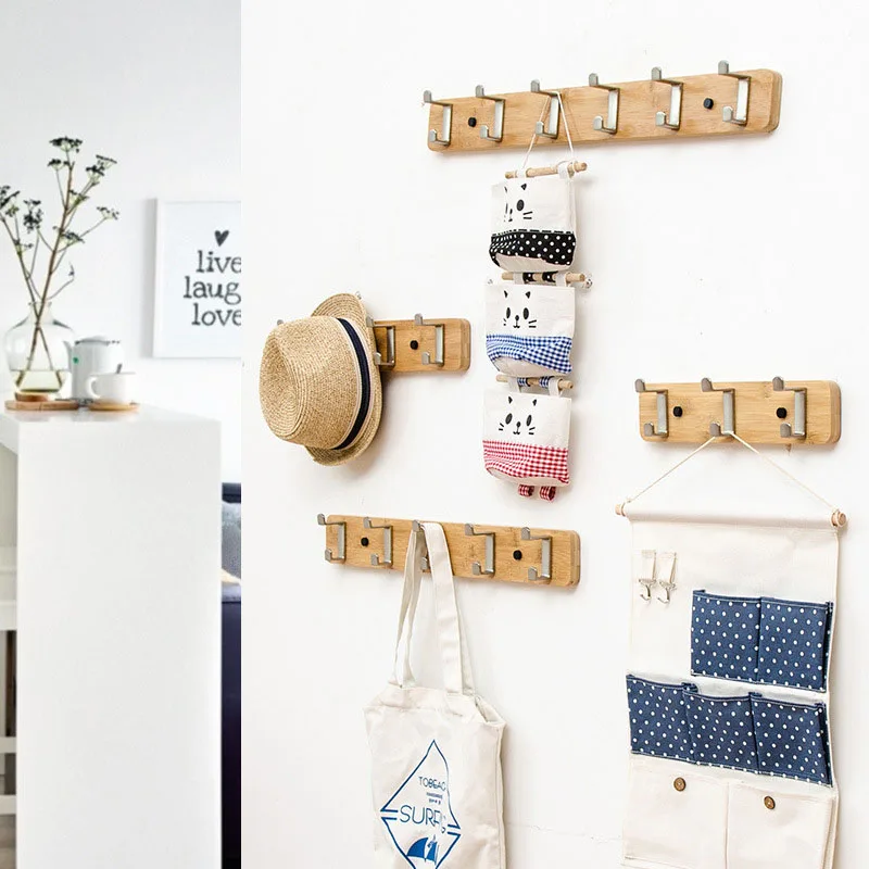 Творческий двойные крючки настенная вешалка бамбук вешалки для одежды в спальне