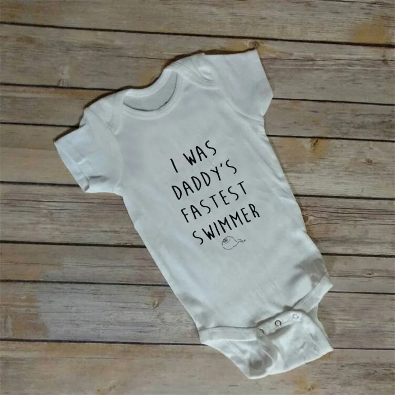 Я был DADDY'S самый быстрый пловец детская забавная одежда лето белый хлопок ребенок растет младенческой комбинезон