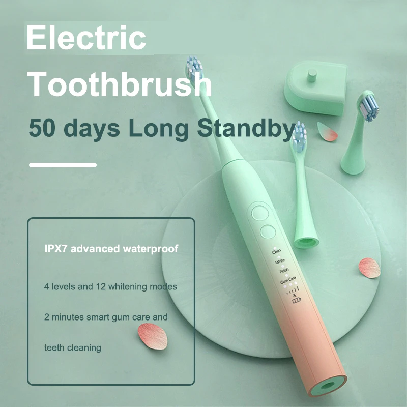 

Электрическая зубная щетка, 12 режимов, умный таймер, отбеливание зубных щеток, водонепроницаемость IPX7, USB зарядное устройство, Сменная голов...