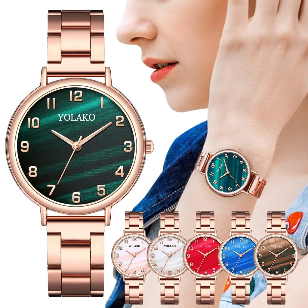 

YOLAKO Christmas watch Sleek Minimalist Fashion With Strap Stainless Stee Dial Women's Quartz Watch Gift multiple colour #N03