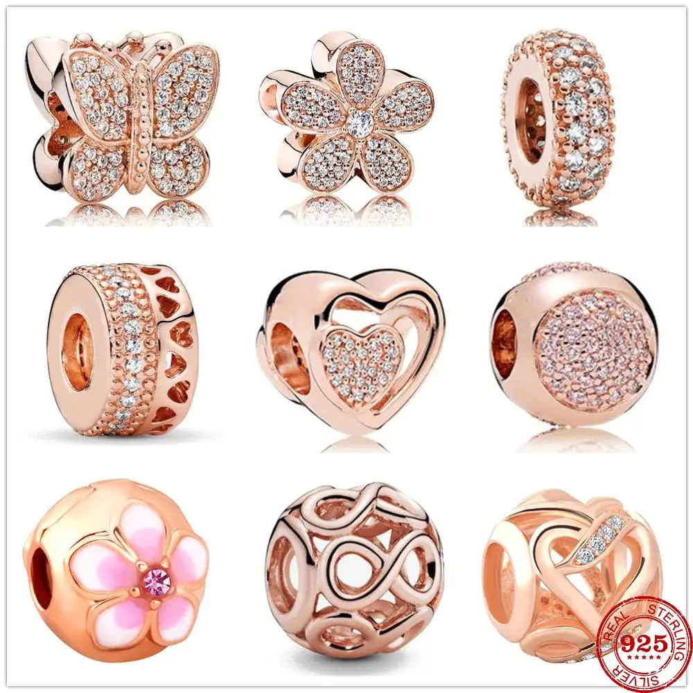 925 стерлингового серебра с металическими бусинками бабочка цветок Бесконечная