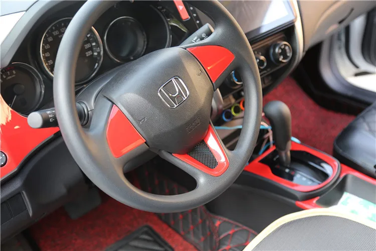 Pаспродажа Для Honda City 2015-2017 панель переключения передач для автомобиля накладка на руль отделка интерьера полоса из углеродного волокна цвет/красный