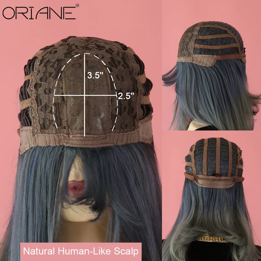 

ORIANE Blue Gray Synthetic Wigs For Women Straight Daily Cosplay Wig High Temperature Fiber Fluffy Natural Soft Layered Wigs