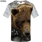 Мужская футболка с медведем KYKU, черно-белая футболка с короткими рукавами и объемным рисунком, в стиле хип-хоп