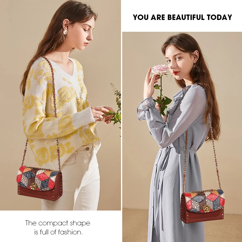 Cobbler Legend Women Genuine Leather Shoulder Bag Luxury Fashion Designer Flower Patchwork Messenger/Sling Crossbody Small Totes