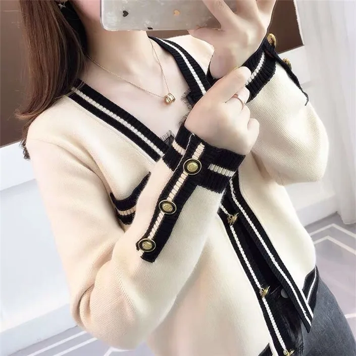apricot sweater MUMUZI/ осенний свитер с открытым стежком; теплое пальто с карманами и шалью; кардиган с длинными рукавами для девочек; вязаная одежда на пуговицах спереди; куртки с v-образным вырезом - Цвет: apricot sweater