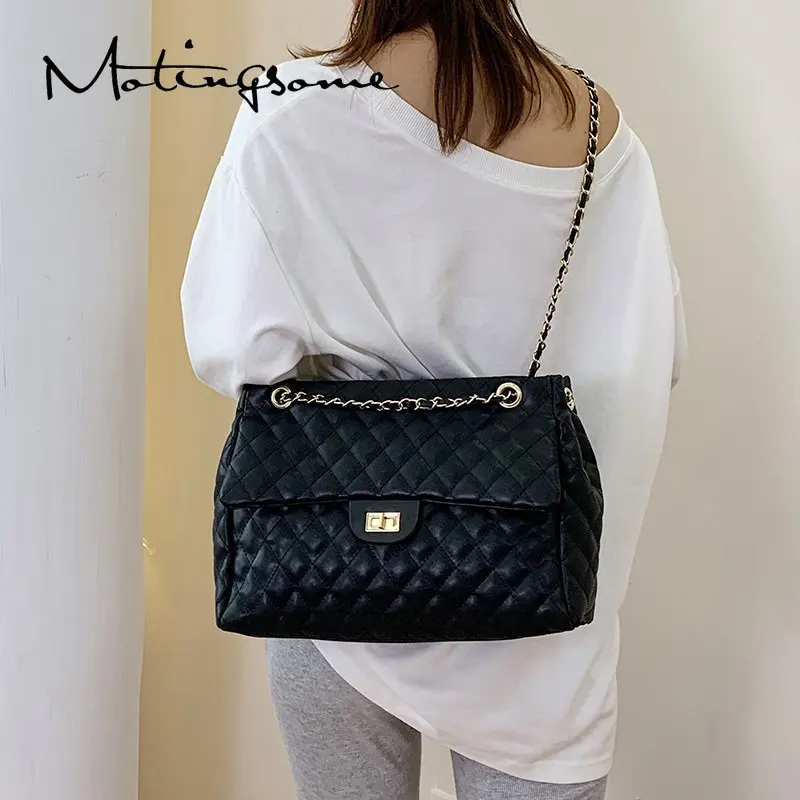 

Overzized Women Tote Bag Diamond Lattice Pattern Roomy Shoulder Handbag with Chains Shopper Bags Female Luxury Designer 2021