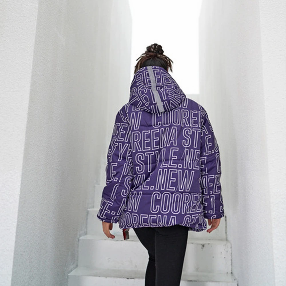 Новая женская хлопковая стеганая куртка большого размера фиолетовая Ретро