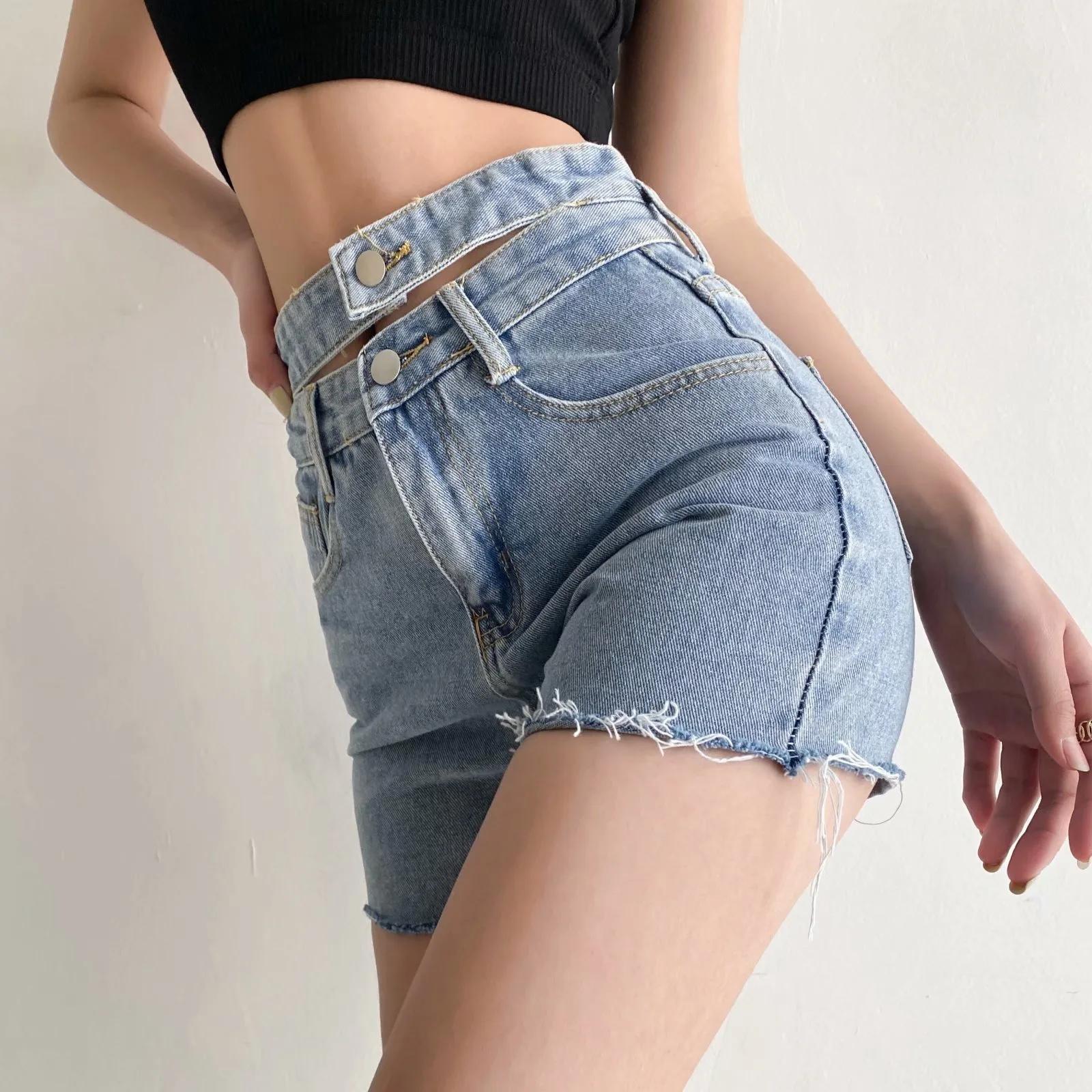 

Короткие джинсовые брюки для женщин, винтажные потертые прямые облегающие джинсовые брюки с высокой талией, повседневные Простые однотонные джинсовые брюки на лето
