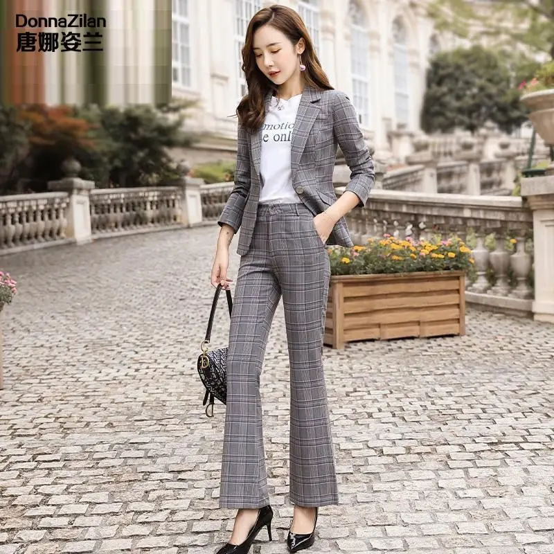 2023 New Spring Autumn Women's Pant Suit Single Button Notched Blazer Jacket & Pants Office Wear Women Suit Female Sets Y234