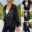 Стразы женские толстовки со скелетом с длинным рукавом с капюшоном в рубчик на молнии с капюшоном в готическом стиле толстовка с капюшоном осенние куртки