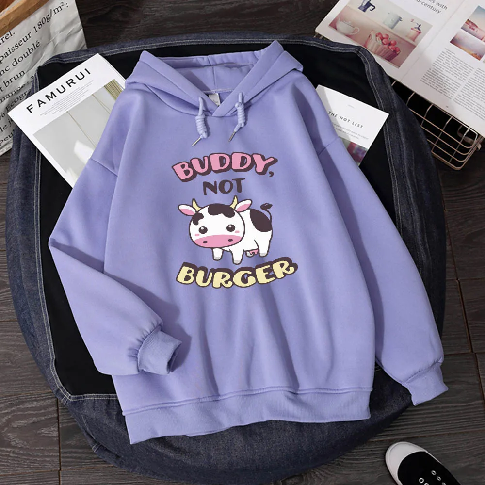 Oversized Cute Cow Printing Full Sleeves Sweatshirts Kawaii Hoodies for Womens Thicken Tops Loose Hoody Femme Winter Sweetshirts