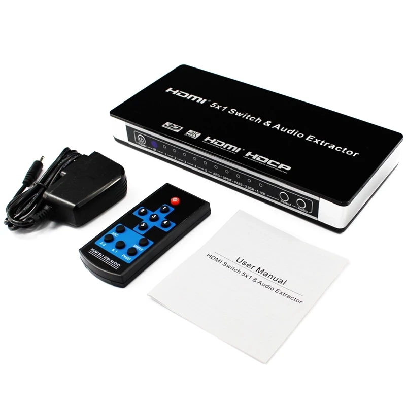 

2021 HDMI Switch Switcher 5x1 HDMI Switch Audio Extractor ARC & IR 5 Port HDMI Switch Remote 4K For PS4 PS3 Apple TV XBox