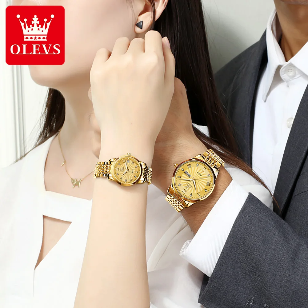OLEVS Fashion Lovers Watches Brand Luxury Automatic Mechanical Watch For Men Women Stainless Steel Waterproof Couple Watch 6630