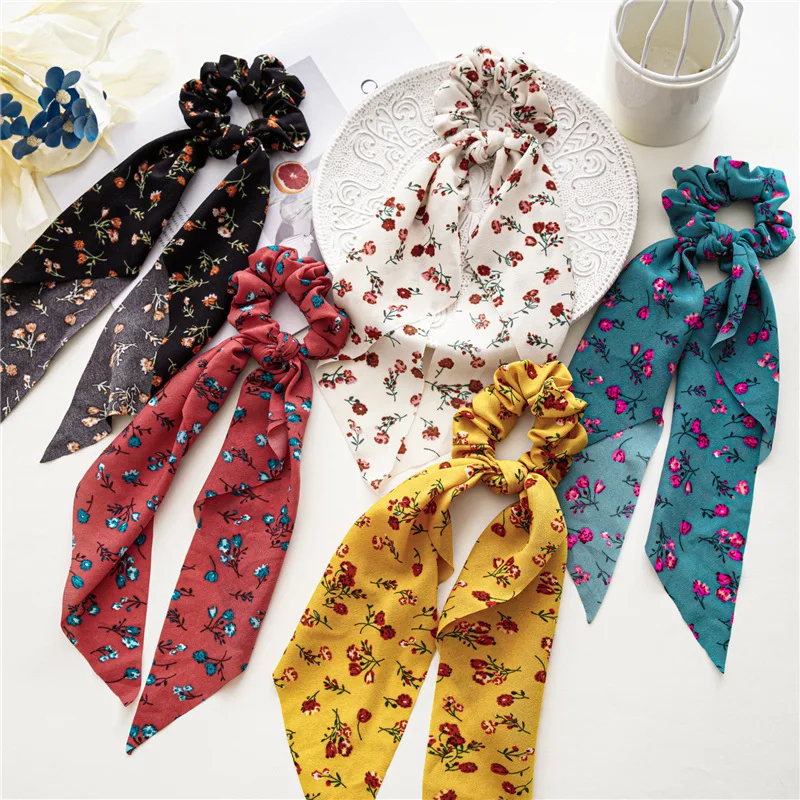 

Hair Accessories Fashion Beautiful Floral Hair Scrunchies Ponytail Hair Scarf Elastic Hair Bands Long Ribbon Hair Tie Lovely