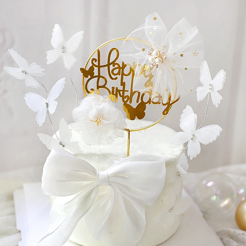 

Happy Birthday Butterfly Theme Cake ToppersHandmade Painted Wedding Birthday Party Cake Decoration Party Baking Supplies Gift