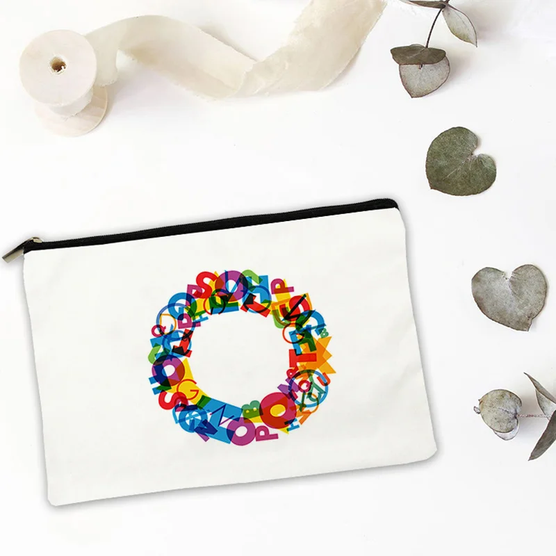 

A-Z Letter Printing Mini Bag Makeup Storage Cosmetic for Case Cosmetics Handbags Pouch Traveling Personal Bags Women Women's